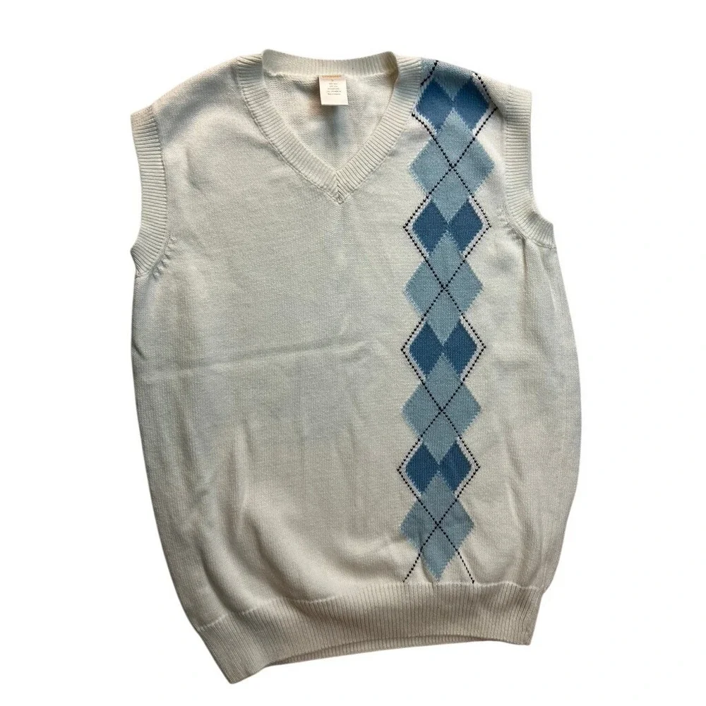 Gymboree Kids Boys White Blue Argyle V Neck Sweater Vest Size S Cotton